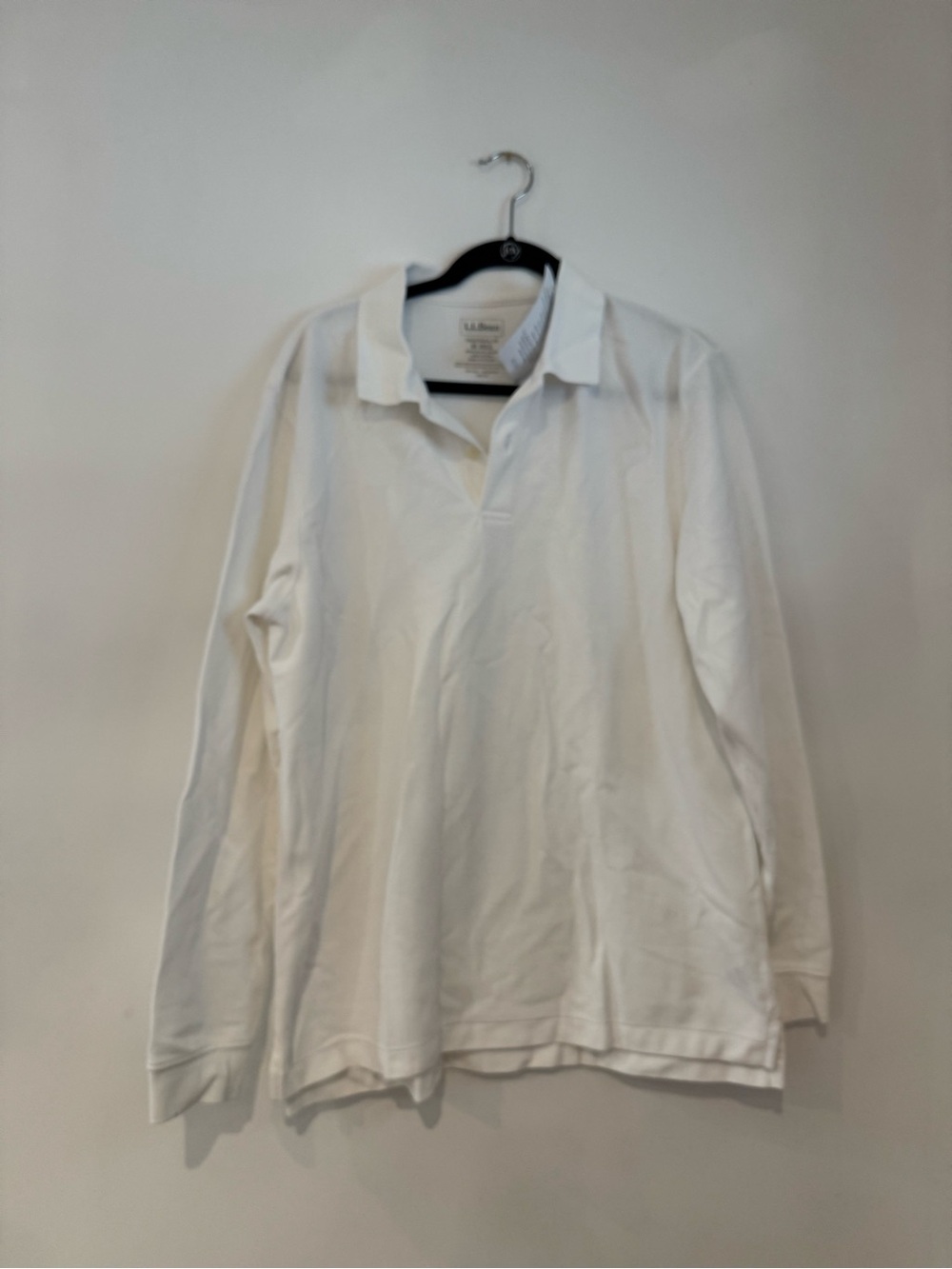 NWT L.L. Bean Men's Long-Sleeve Polo -  white sz medium 100% cotton